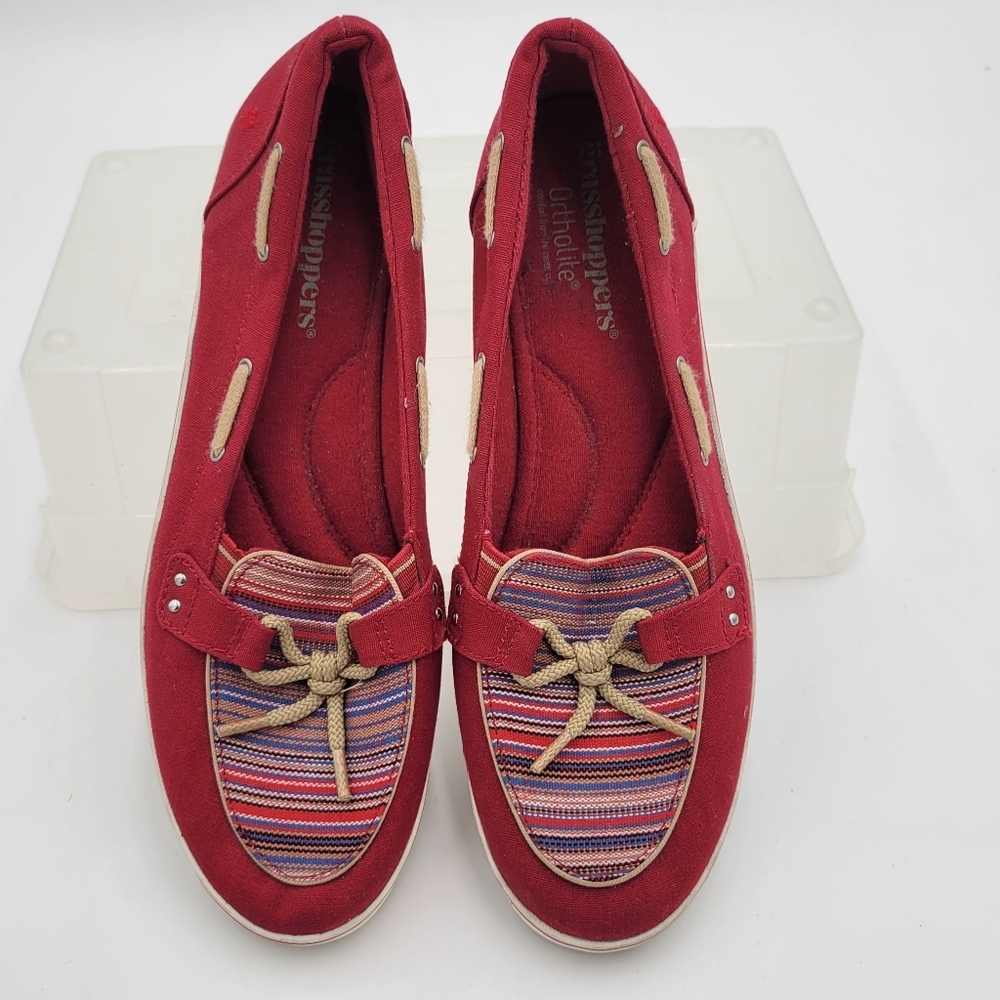 Grasshoppers Ortholite Boat Shoes Size 9 Fabric and Rubber Red Blue Brown